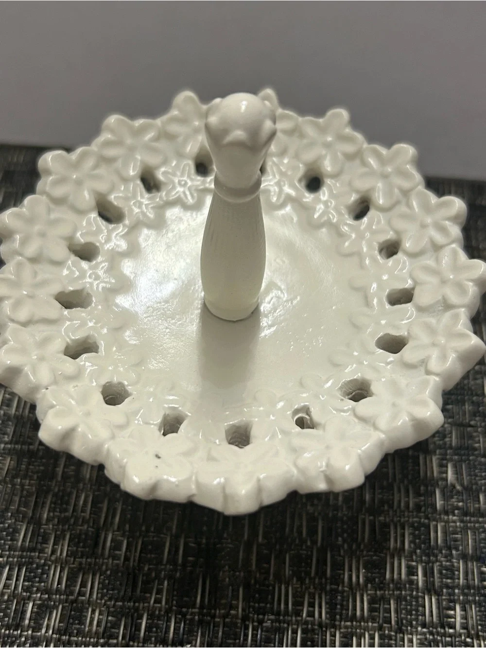 Floral Ring Holder Jewelry Tray Trinket Dish White Lace